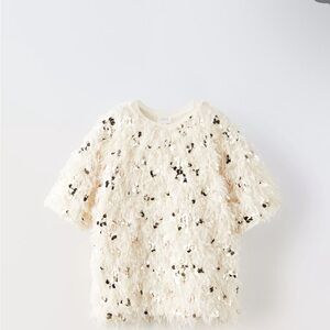 Zara Cream Short Sleeve Tee with Floral Print
